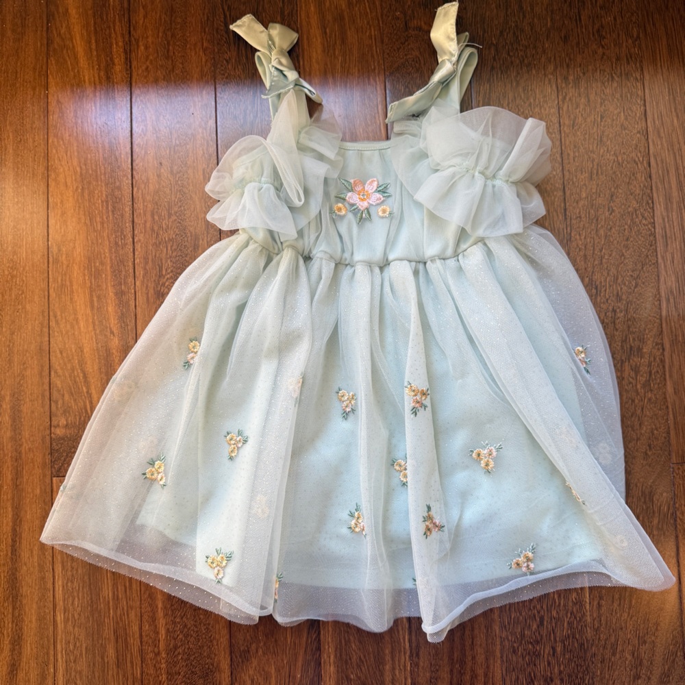 Audrey Camille Elegant Floral Kids Dress in Light Green Size 2T